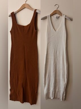 Ribbed Midi Tank Dress duo - Brown & Ivory